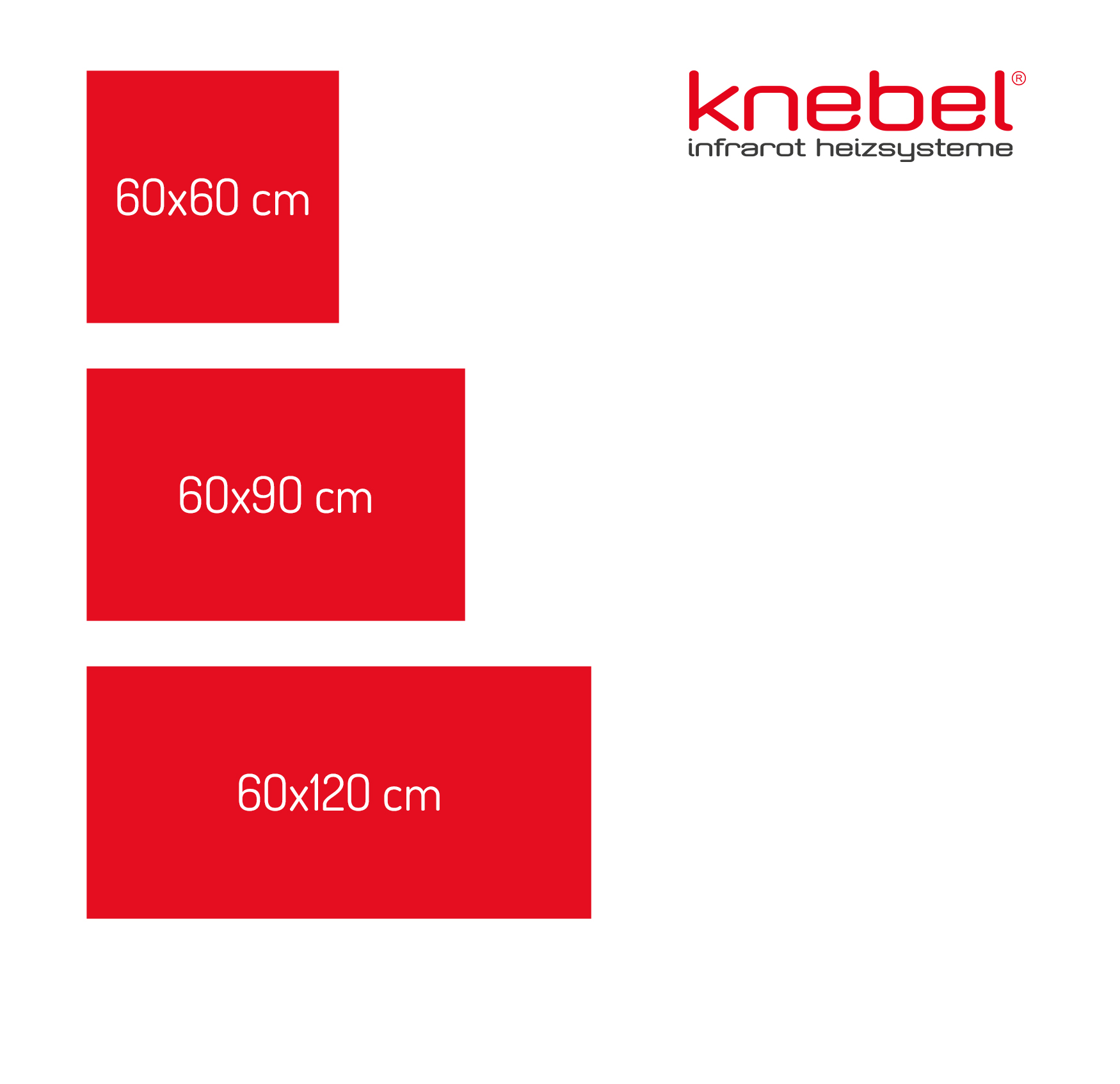 Infografik der Gössen einer Infrarot Glasheizung von KNEBEL